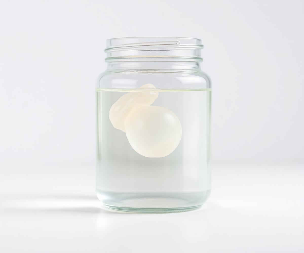 Cryopreserved Wharton's jelly tissue specimen in a laboratory jar